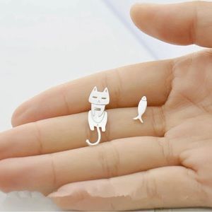 925 Sterling Silver Cat Fish Stud Earrings